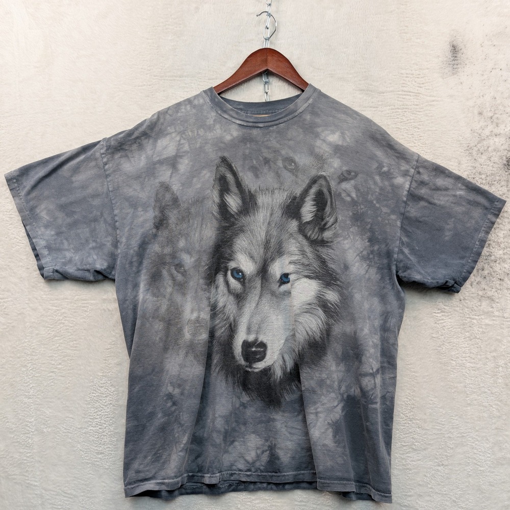 VTG The Mountain T-Shirt Men's XL Gray Husky Wolf Nature Tie Dye Streetwear Y2K